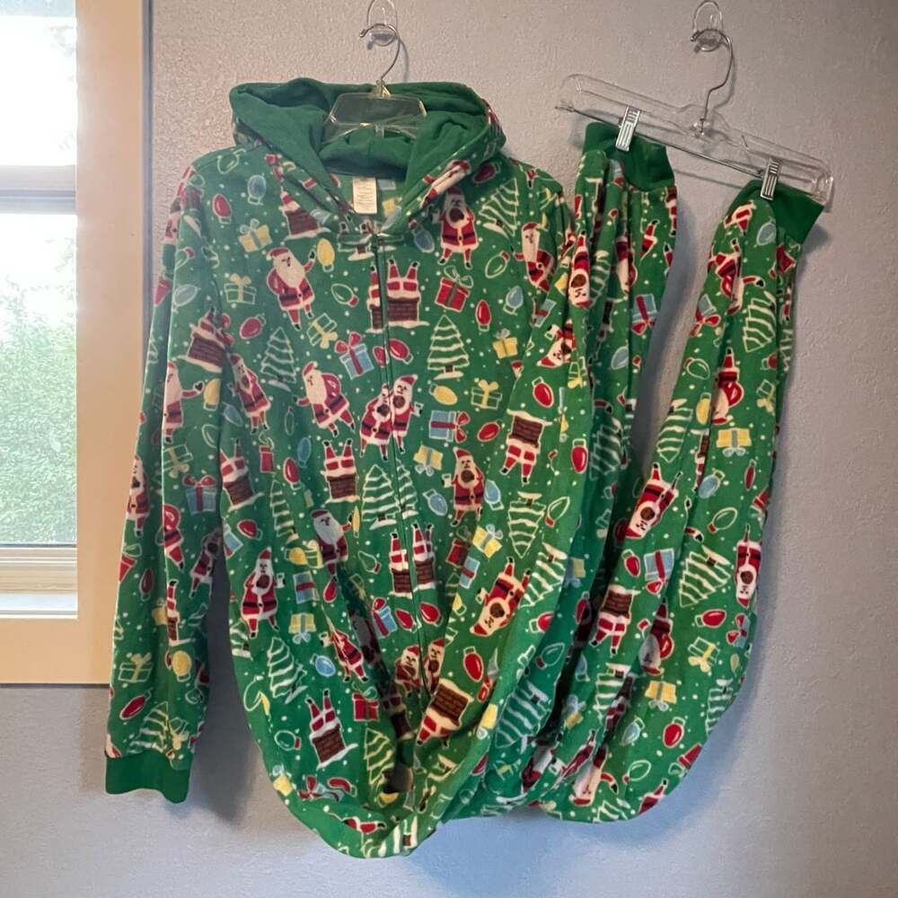 18/20 XXL Kids Children’s Christmas Santa Green Jumper Fleece Presents Full Zip